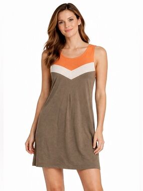 Spring + Mercer Womens L Pima Cotton Colorblock Chevron Sleeveless Sweater Dress